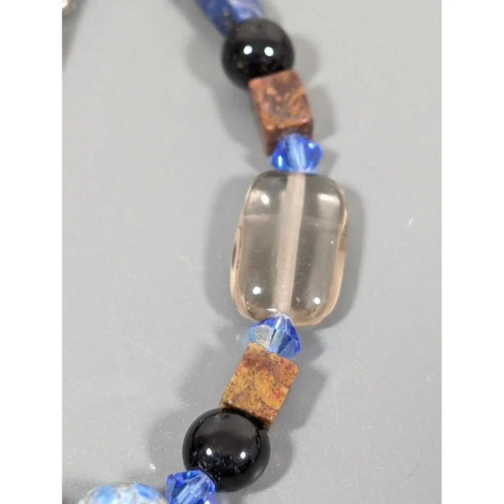 Artisan Sodalite Lapis Beaded Bracelet Floral Toggle Clasp Blue Gemstone 7